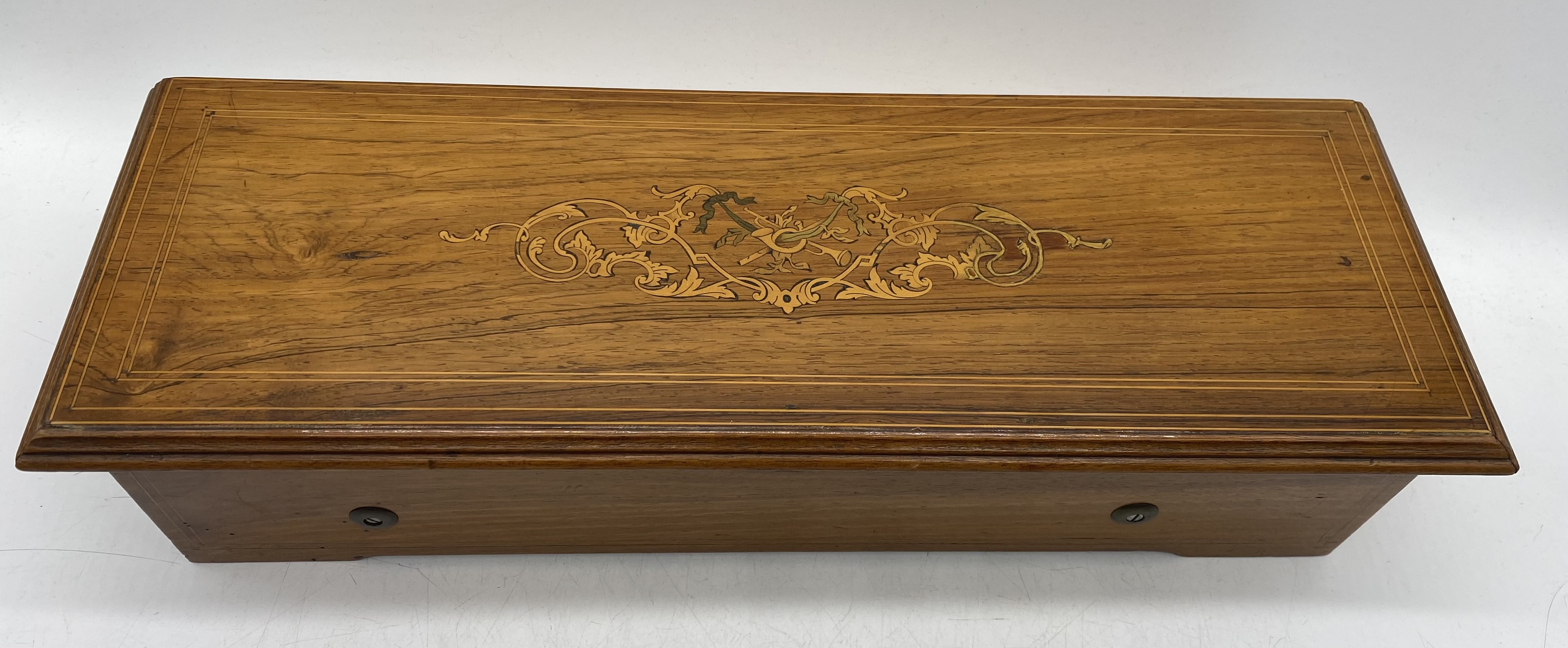 A Nicole Freres 19th century 8-airs music box, housed within a rosewood case with inlay to lid, - Image 7 of 10