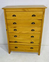 A pine chest of six drawers. 85cm x 41cm, height 116cm