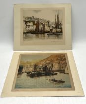 Two vintage engravings of Cornish harbour scenes - Falmouth, signature illegible and Polperro by