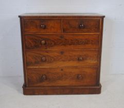 A Victorian mahogany chest of five drawers - one handle missing - length 109cm, depth 50cm, height