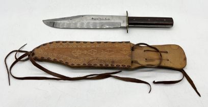 "Original Bowie Knife" stamped Sussex Armoury with brass guard in suede scabbard