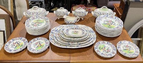 A large Coalport part dinner service decorated with bird of paradise pattern including dinner