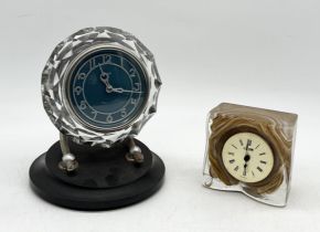 A Russian USSR Majak glass mantle clock along with an Isle of Wight glass clock