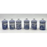 Six blue and white Spode Blue Room spice jars
