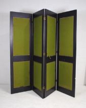 A vintage four fold screen, with green baize panels - each panel measures 61cm x 213cm