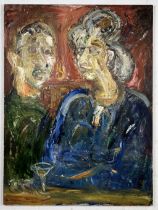 Raoul Van den Heede (1924 -1999) oil on board showing a couple seated at a table with cocktails,