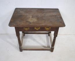 An antique oak side table, with single drawer - length 79cm, depth 52cm, height 65.5cm