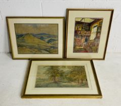 A collection of three framed watercolours, one on a moorland scene signed by J.Walmesley-White