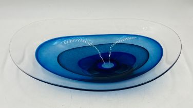 A blue art glass bowl, possibly Teign Valley Glass - length 44cm