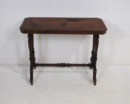 A turn of the century centre table, with turned supports - length 89.5cm, depth 43cm, height 67cm