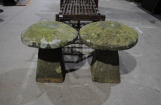 Two weathered staddle stones - height 52cm