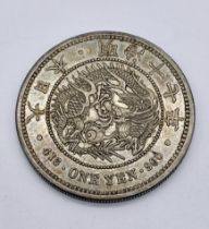 Japanese silver one yen coin - Meiji period