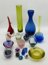 A collection of art glass including a signed Caithness bowl, vases etc, along with a selection of