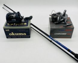 Two boxed fishing reels including a Fishzone Chrome AF60 saltwater spinning reel & Okuma CL 300L