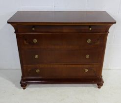 A Victorian style chest of four drawers with floral decoration - height 98cm, width 121cm, depth