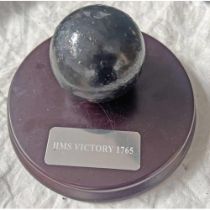 HMS VICTORY 1765 PLAQUE WITH METAL CANNON BALL