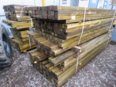 2 X BUNDLES OF TREATED TIMBER POSTS 2.4M-2.7M LENGTH, 55MM X 45MM PLUS SOME AT 70MM X 55MM APPROX.