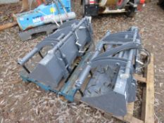 2 X COCHET GRAB TYPE TRACTOR FOREND LOADER BUCKETS, 1.2M WIDTH APPROX, UNUSED, 800MM CENTRES BETWEEN