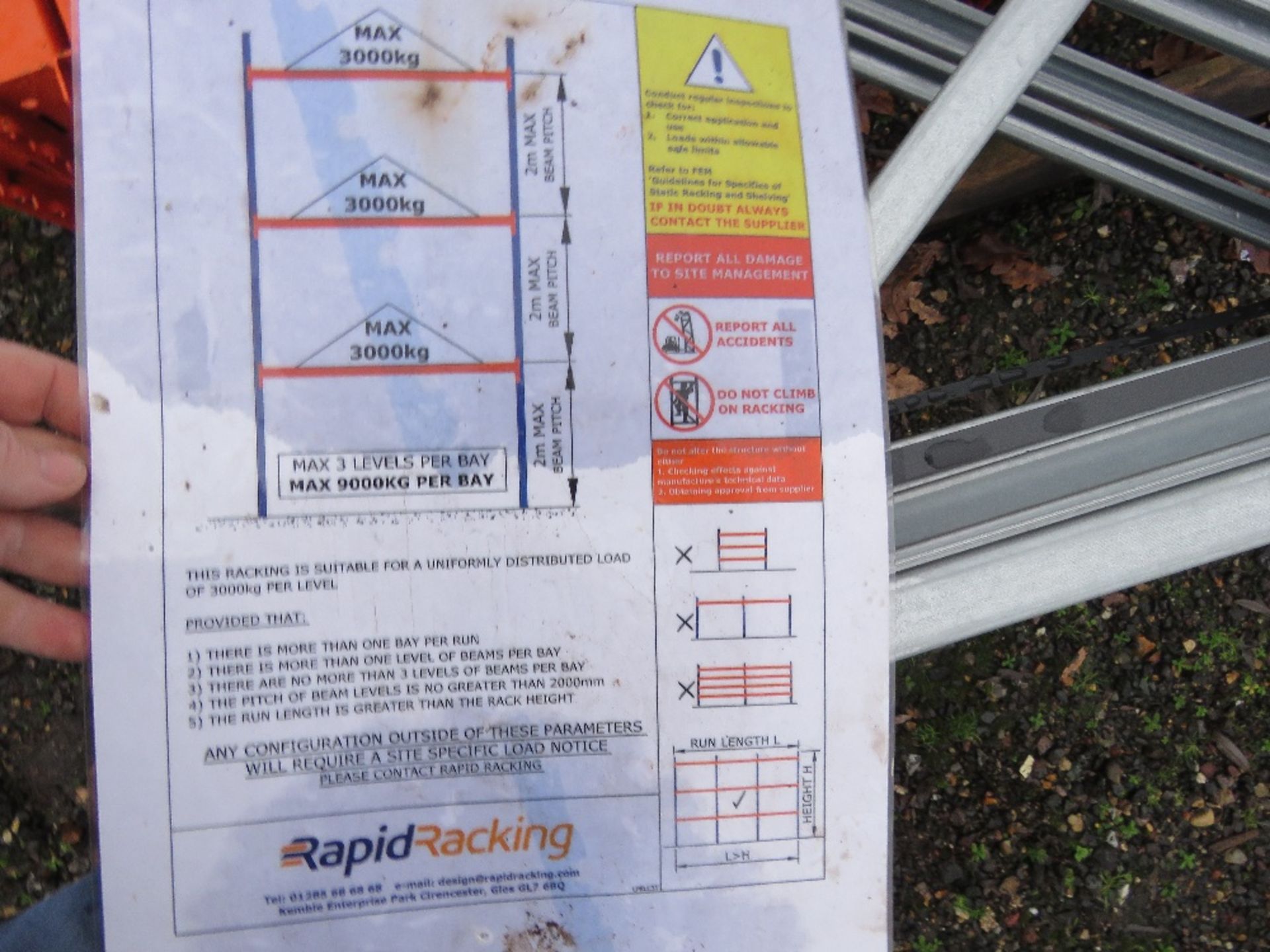 HEAVY DUTY PALLET RACKING: 5 X UPRIGHTS @ 5M HEIGHT WITH A WIDTH OF 0.9M, PLUS 24NO BEAMS @ 3.9M LEN - Image 3 of 3