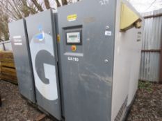 ATLAS COPCO GA110 LARGE OUTPUT PACKAGED AIR COMPRESSOR: 121KW 1490 R/MIN SHAFT SPEED. YEAR 2009 BUIL