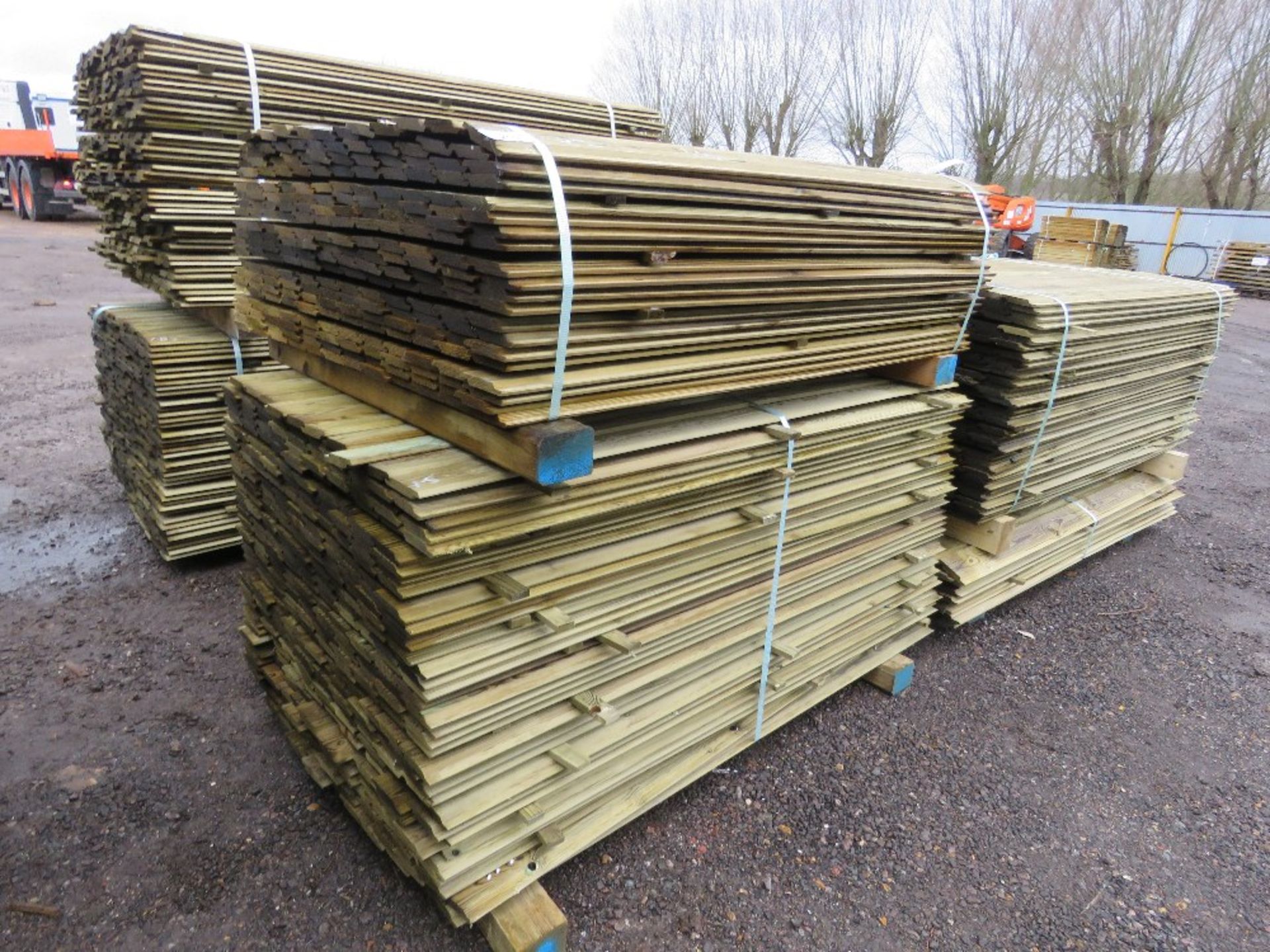 2 X PACKS OF TREATED SHIPLAP TIMBER CLADDING BOARDS: 1.42M AND 1.5M LENGTH X 100MM WIDTH APPROX. BIG