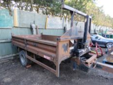 THOMPSON BODIED AGRICULTURAL TIPPING TRAILER WITH DROP SIDES. 3.9M X 2.3M APPROX. SEEN TO TIP WHEN A