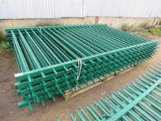 9 X GREEN STEEL HEAVY DUTY FENCE RAILINGS 2.94M WIDTH X 1.97M HEIGHT APPROX.