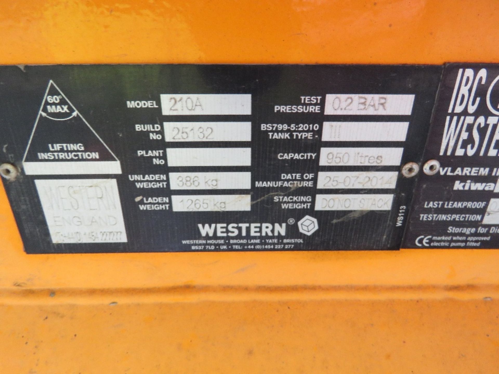 WESTERN ABBI 950 LITRE BUNDED FUEL TANK. - Image 4 of 5