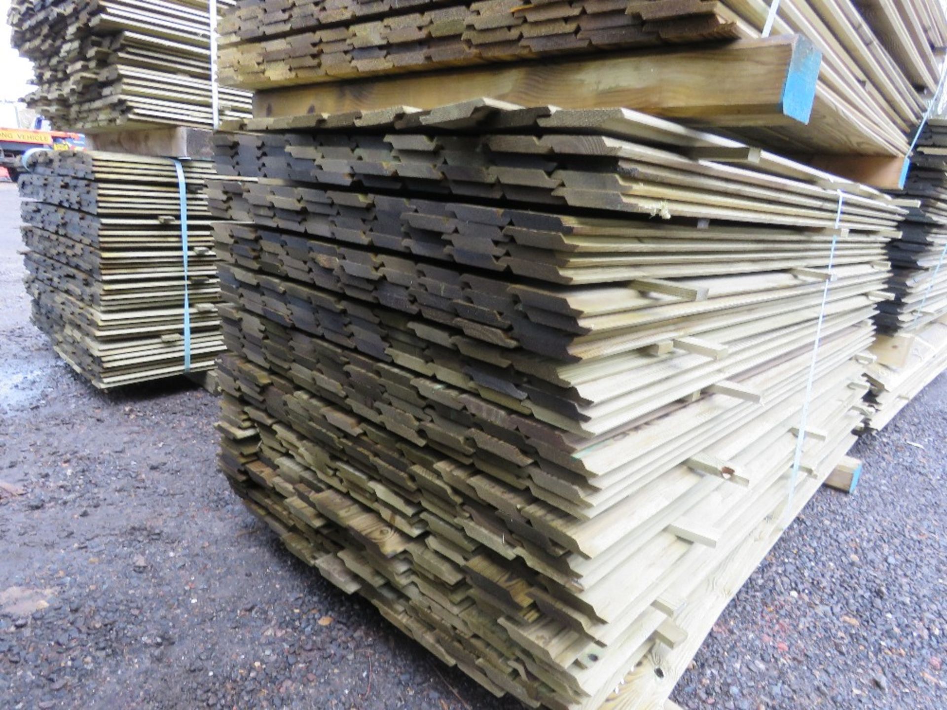 2 X PACKS OF TREATED SHIPLAP TIMBER CLADDING BOARDS: 1.42M AND 1.5M LENGTH X 100MM WIDTH APPROX. BIG - Image 5 of 8