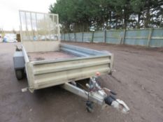 INDESPENSION LARGE CAPACITY TWIN AXLED TRAILER WITH DROP REAR RAMP, 12FT X 6FT APPROX BED. APPROX 5