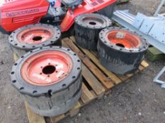 2 X SETS OF 4NO BOBCAT SKID STEER WHEELS AND TYRES, SOLID/AIR CUSHION.