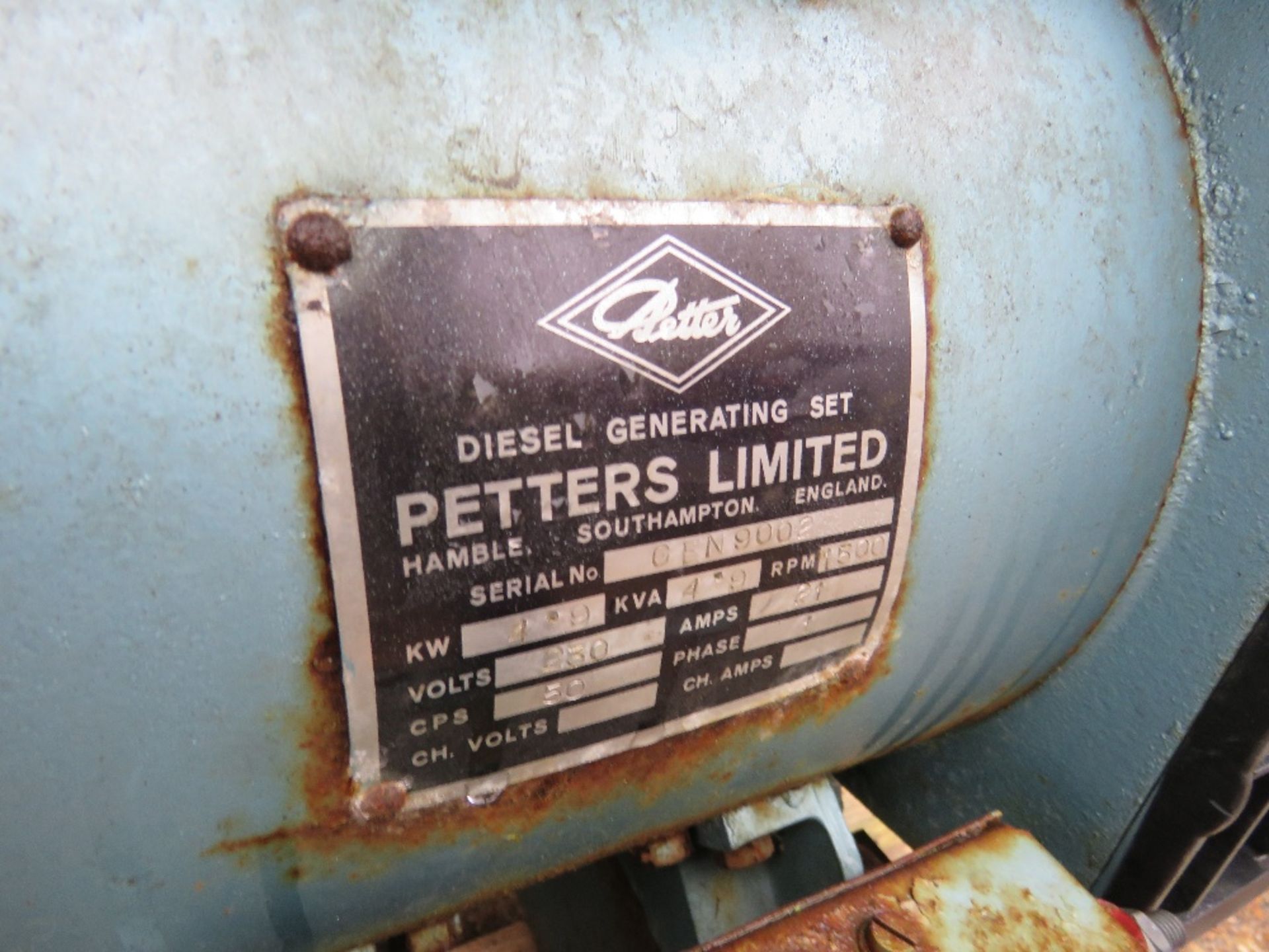 PETTER DIESEL ENGINED 4.9KW GENERATOR SET. - Image 5 of 8