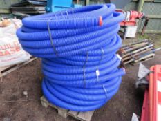 4 X ROLLS OF BLUE HEGLER 3" WATER DRAINAGE PIPE, 50METRE ROLLS. COMPANY LIQUIDATION STOCK. THIS LO