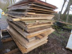 STACK OF PRE USED PLYWOOD AND OTHER SHEETS, 80NO APPROX, PLUS SOME HALF SHEETS. THIS LOT IS SOL