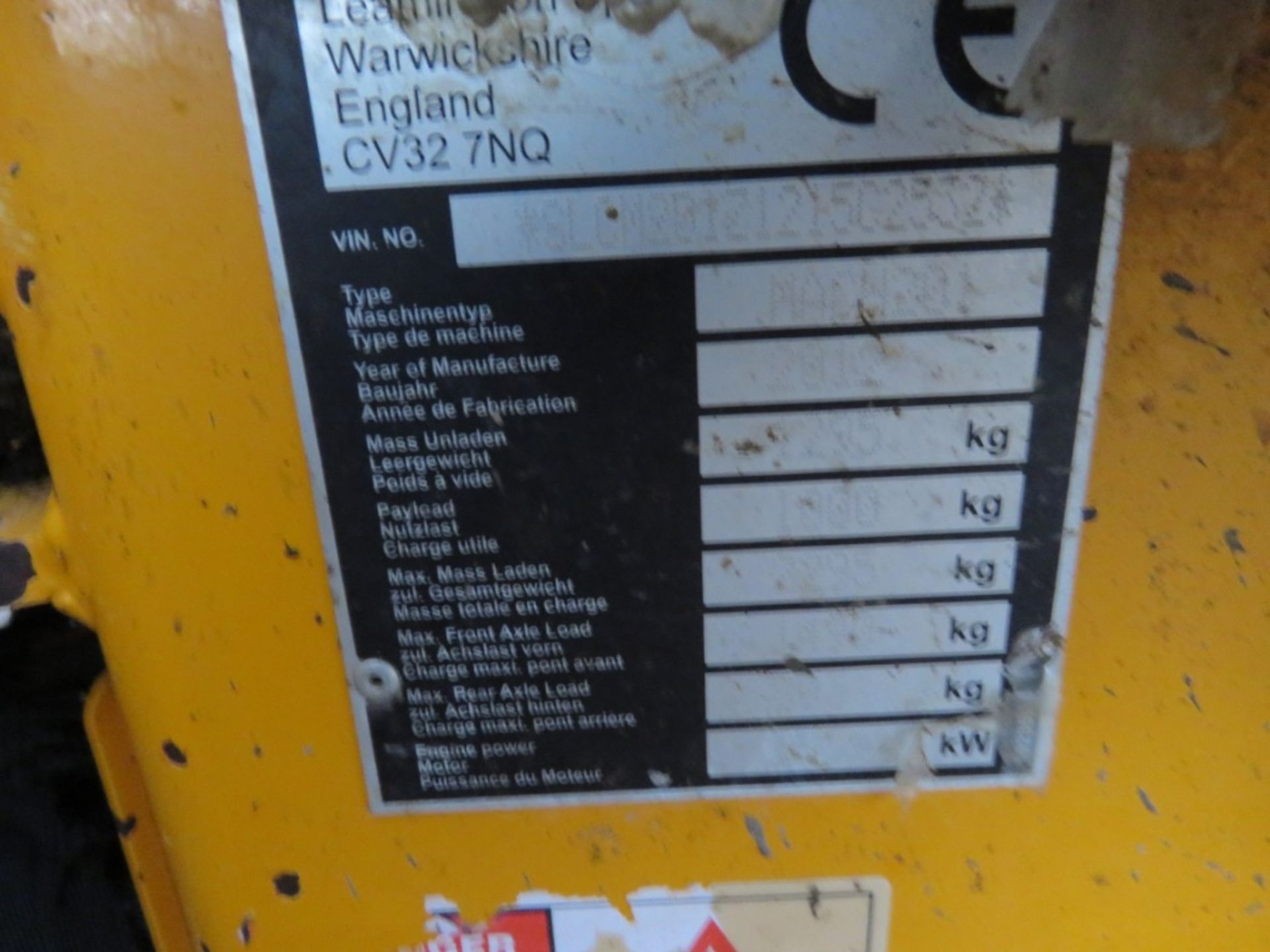 THWAITES ONE TONNE HIGH LIFT SKIP LOADING DUMPER, YEAR 2012, 1733 REC HOURS. - Image 10 of 11