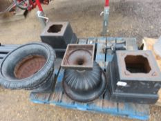 3 X CAST IRON URNS/PLANTERS WITH BASES AS SHOWN. THIS LOT IS SOLD UNDER THE AUCTIONEERS MARGIN SC