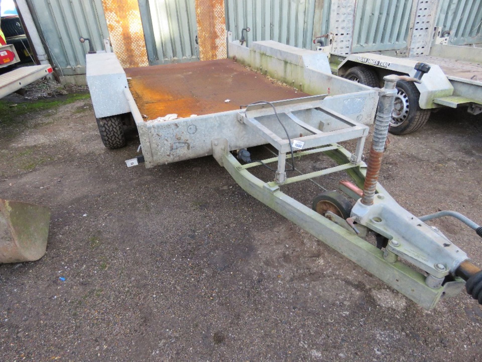 INDESPENSION HEAVY DUTY TWIN AXLED PLANT TRAILER, 1.7M X 3M BED SIZE APPROX. CHEQUER PLATE STEEL FLO