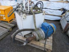 LARGE ELECTRIC MOTOR WITH HYDRAULIC PUMP AND OIL RESERVOIR TANK. THIS LOT IS SOLD UNDER THE AUCTI