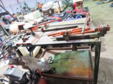 WORK BENCH WITH ASSORTED BLACKSMITHS DECORATIVE METAL FORMING DEVICES FITTED, TO MAKE HOOPS ETC. TH