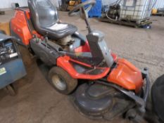 HUSQVARNA R418TS AWD RIDE ON MOWER WITH COMBI 112 FRONT DECK. HYDRAULIC LIFT DECK. 308 REC HOURS, YE