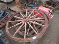 2 X WOODEN CART WHEELS. THIS LOT IS SOLD UNDER THE AUCTIONEERS MARGIN SCHEME, THEREFORE NO VAT WILL