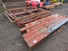 6 X STEEL GATE POSTS 2.4-2.8M LENGTH PLUS 8 X SITE GATE FRAMES 2M WIDTH X 2.4M WIDTH APPROX EACH.