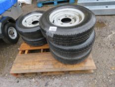 5 X TRAILER WHEELS AND TYRES 165R13 TYPE.