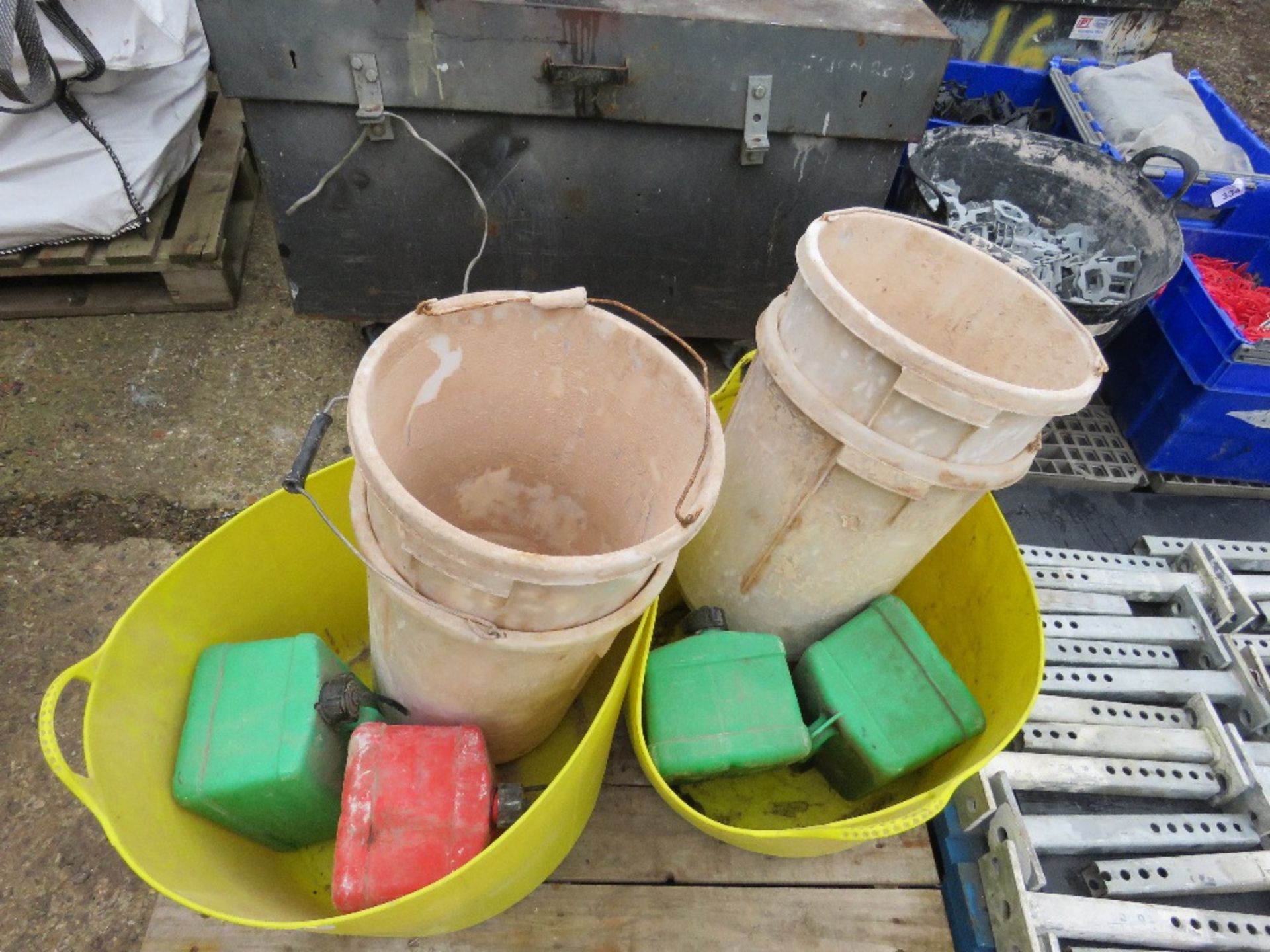 BUCKETS PLUS FUEL CANS. THIS LOT IS SOLD UNDER THE AUCTIONEERS MARGIN SCHEME, THEREFORE NO VAT WI