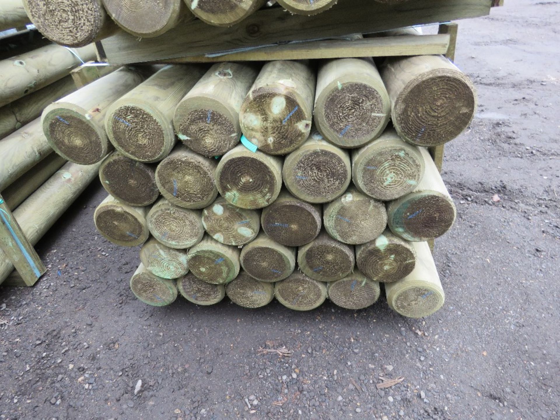 PACK OF 28NO HEAVY DUTY PRESSURE TREATED TIMBER FENCE POSTS, 2.4M LENGTH 150MM DIAMETER WITH A POIN - Image 2 of 3