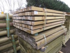 2 X BUNDLES OF TIMBER POSTS 55MM X 55MM 1.5M LENGTH APPROX WITH A CHAMFERED EDGE.