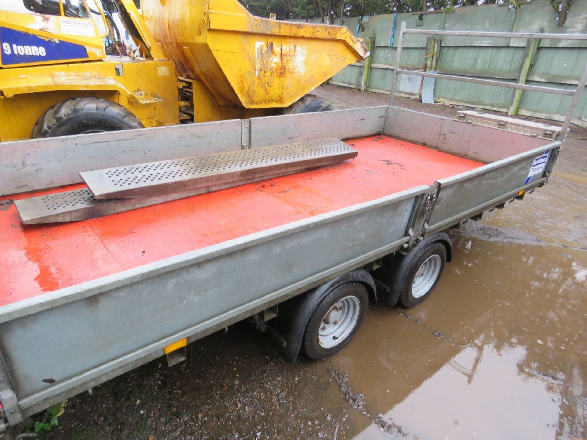 IFOR WILLIAMS LM146 DROP SIDE TWIN AXLED TRAILER, YAER 2017 BUILD WITH RAMPS. 14FT X 6FT APPROX. WIT - Image 8 of 8