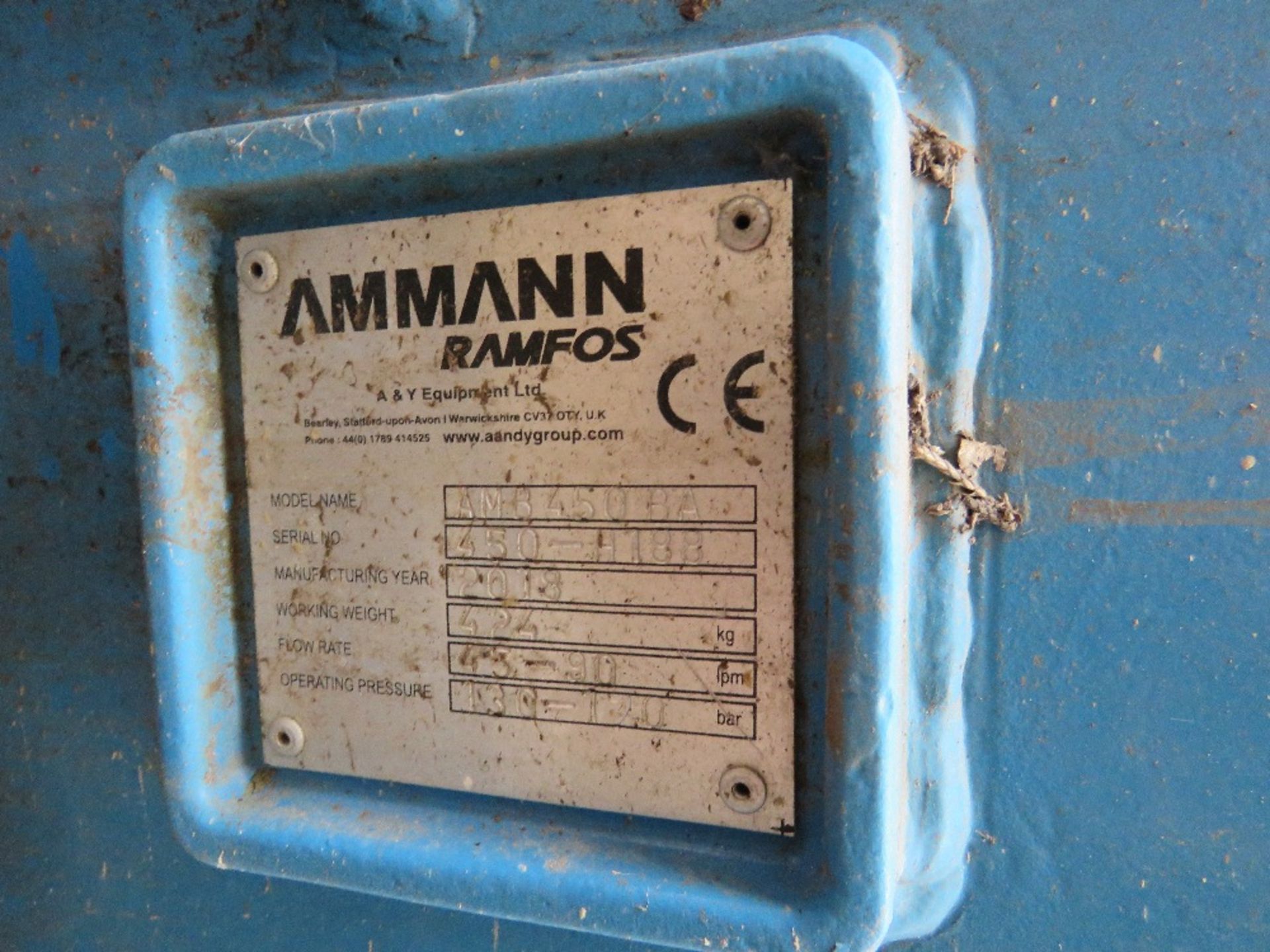 AMMANN AMB450 HYDRAULIC EXCAVATOR MOUNTED BREAKER, YEAR 2018, LITTLE USED. PURCHASED NEW FOR A LOCA - Image 4 of 6