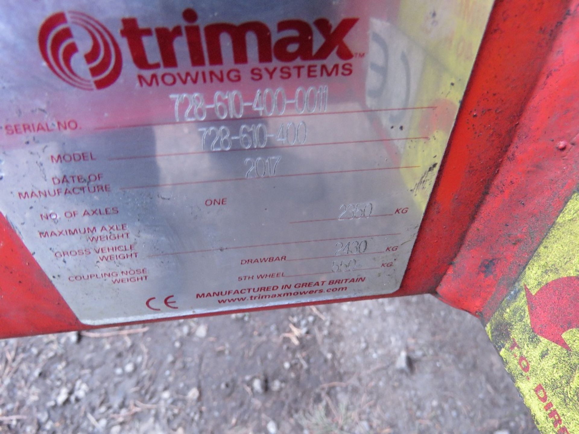 TRIMAX 728-610-400 BATWING TYPE ROLLER MOWER, YEAR 2017. PEGASUS S3 HEADS. NB: REQUIRES REPAIR TO CH - Image 10 of 14