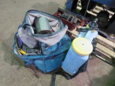 2 X TOOL BAGS OF ASSORTED CONSTRUCTION ITEMS PLUS A KNAPSACK SPRAYER. THIS LOT IS SOLD UNDER THE